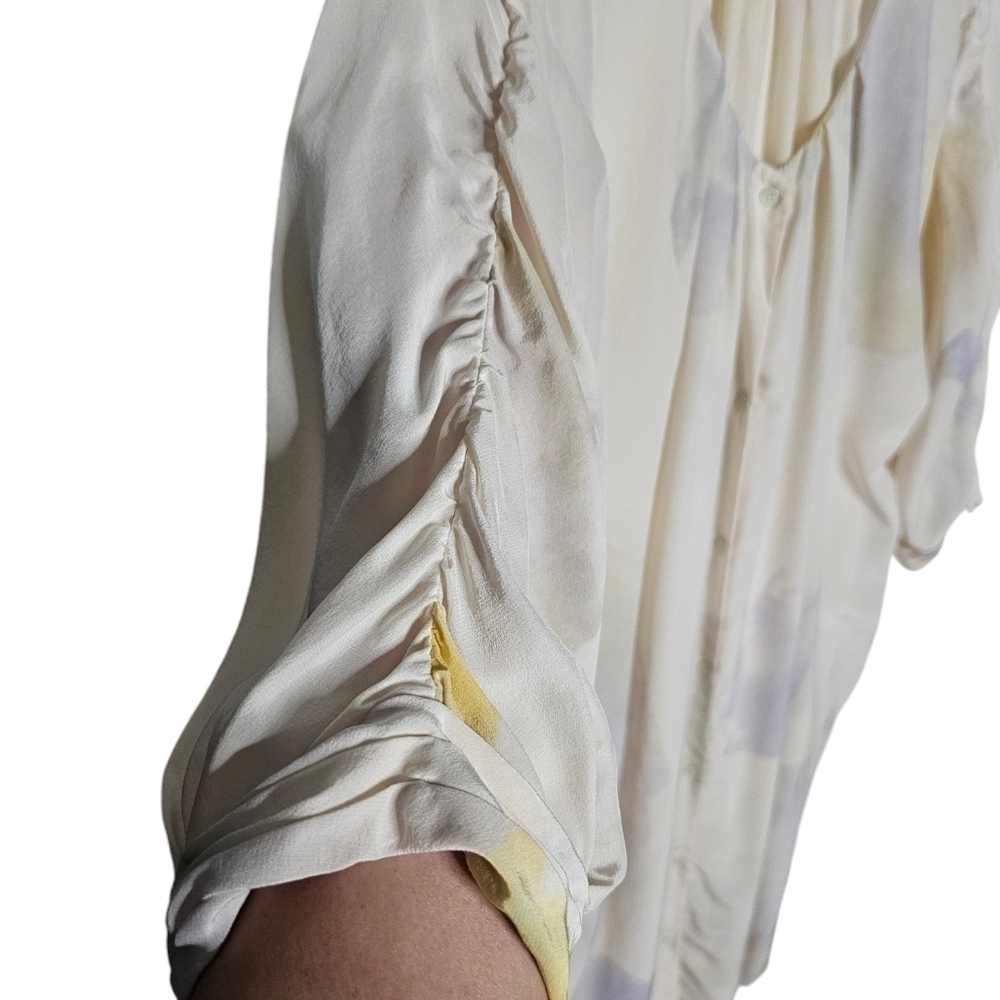 Wilfred Silk Crepe Ruched Pleated Goddess Tunic Neutral Watercolours fits L - XL - Picture 6 of 13